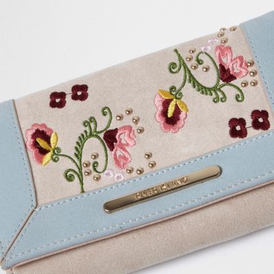 Girls blue floral embroidered purse